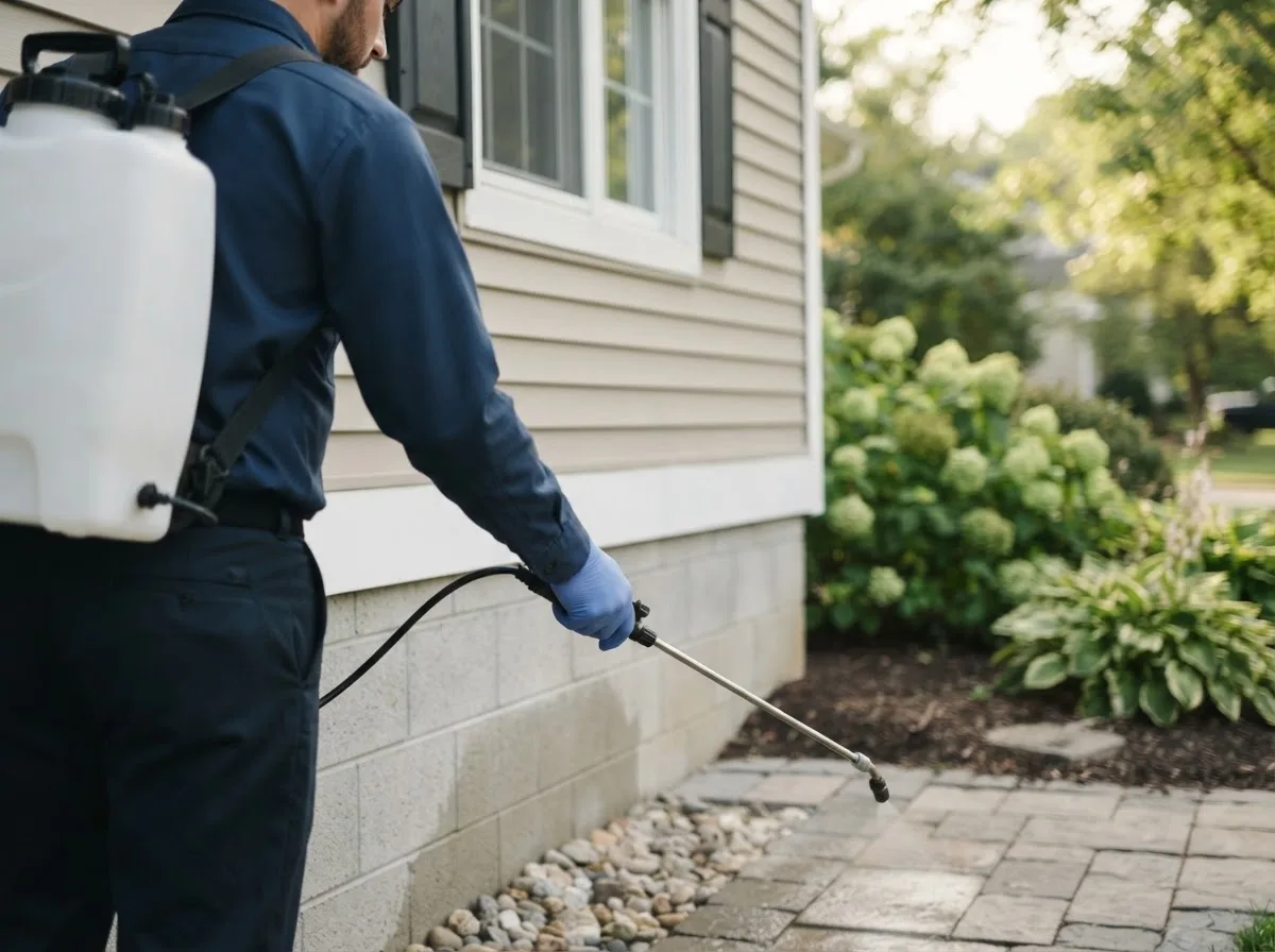 Pest control technician inspecting a home in Derrick City, PA